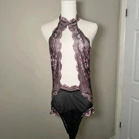La Senza Women's Black Lace Vest Panties Set Lingerie Body Suit Intimates Medium - Picture 3 of 3